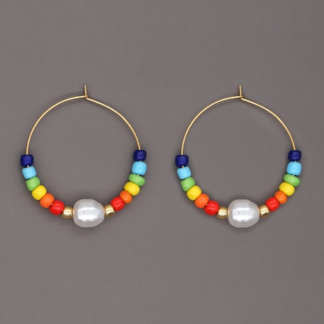 new style bohemian rainbow glass beads imitation pearl handmade beaded earrings's discount tags
