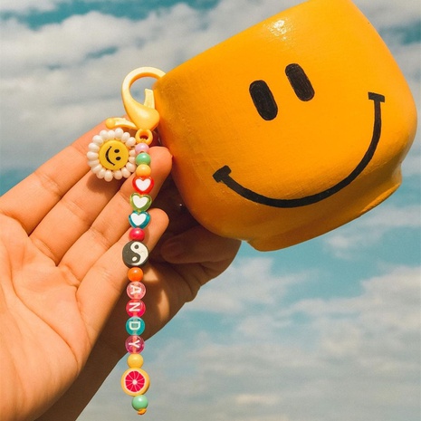new rainbow sun smiley face Tai Chi figure rainbow beads pendant keychain's discount tags