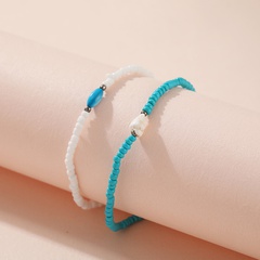 2021 New Creative Simple Conch Bead Blue White Anklet 2-Piece Set