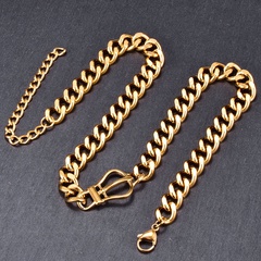 titanium steel chain big flat chain hanging pull ring buckle trend personality necklace