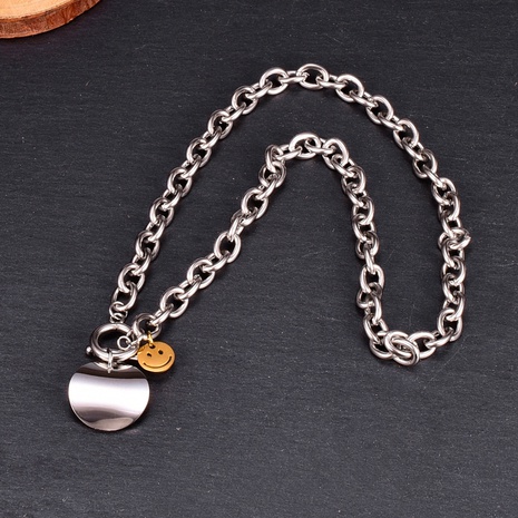 smiley face round brand OT buckle necklace titanium steel short chain accessories's discount tags
