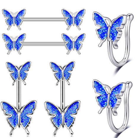 European and American oil drip butterfly 6-piece piercing nose ring breast ring umbilical ring's discount tags