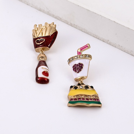 fun creative cola burger personality small fresh diamond earrings's discount tags