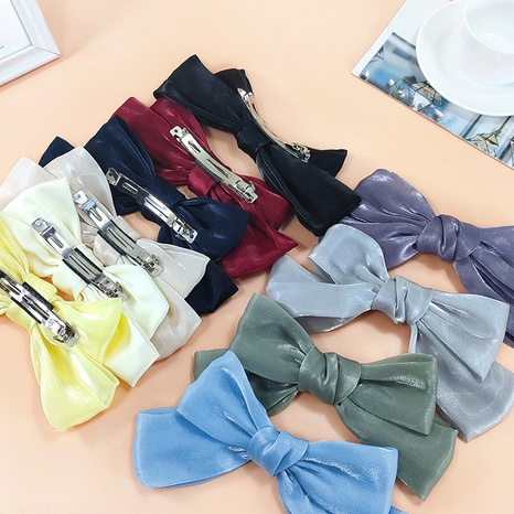 fabric silky satin bow hairpin simple wide-sided spring clip top clip steel clip's discount tags