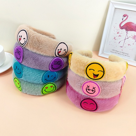 winter new furry smiling face plush sponge hairband's discount tags