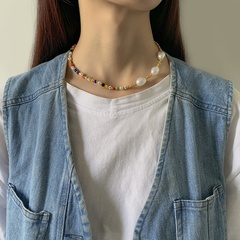 new baroque pearl stitching beaded colorful rice bead clavicle chain