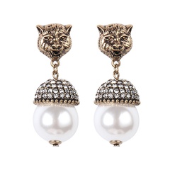 European and American rhinestone pearl earrings retro personality animal earrings