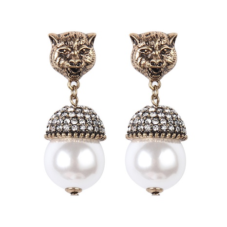 European and American rhinestone pearl earrings retro personality animal earrings's discount tags
