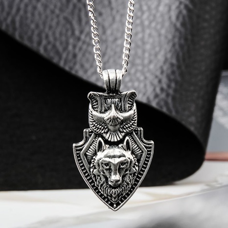 new personality retro classic shield wolf head necklace pendant's discount tags