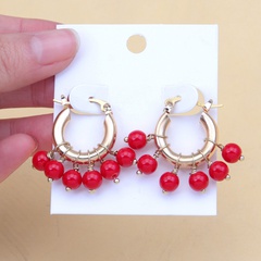 Retro red beaded earrings niche design earrings 2021 autumn and winter new