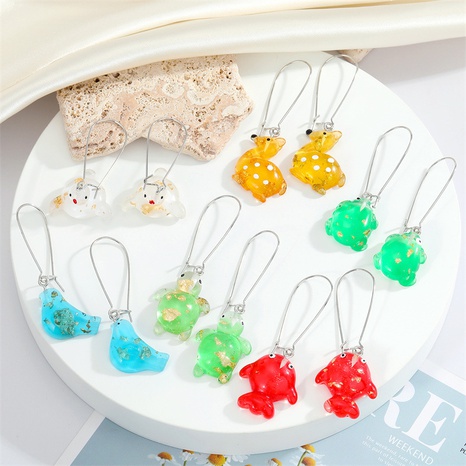 Jelly Color Animal Earrings Simple Resin Turtle Goldfish Deer Ear Hook's discount tags