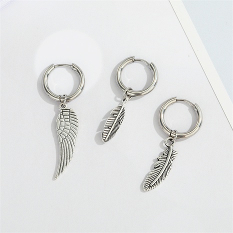 retro stainless steel wings leaf earring small feather pendant earrings jewelry's discount tags