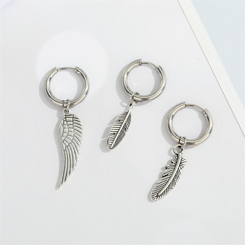 retro stainless steel wings leaf earring small feather pendant earrings jewelry