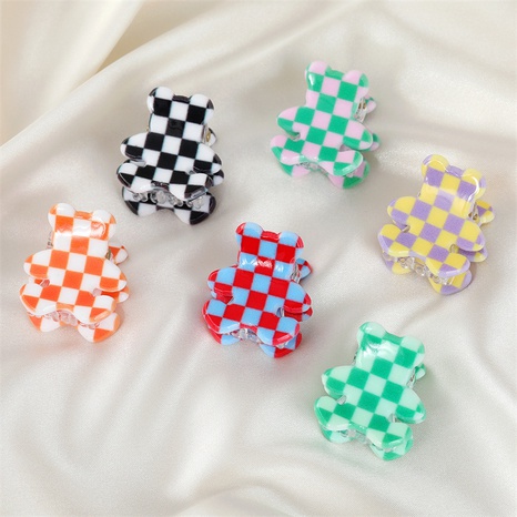 Color Plaid Bear Hairpin Acrylic Mini Grab Clip Bangs Clip Side Clip Jewelry's discount tags