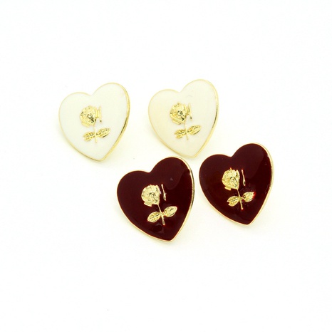European and American jewelry retro dripping oil rose red heart-shaped stud earrings's discount tags