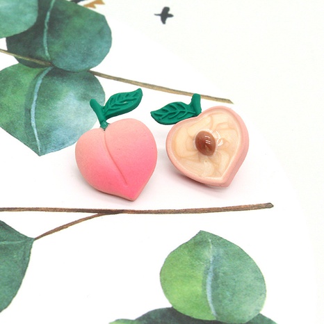 Korea creative simulation peach shape earrings cute asymmetric peach core earrings's discount tags