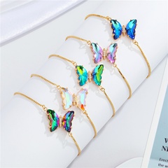 simple temperament sparkling crystal butterfly pendant adjustable bracele