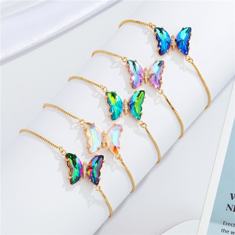 simple temperament sparkling crystal butterfly pendant adjustable bracele's discount tags