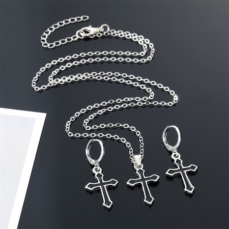 collier de boucles d'oreilles en métal rétro punk noir croix's discount tags