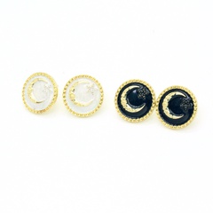 Korean retro fashion oil drop round star moon earrings
