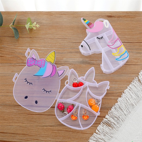Caja de almacenamiento a prueba de polvo plástica transparente de la joyería linda del unicornio's discount tags