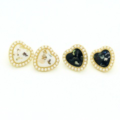 retro black white pearl earrings Korean heart earrings