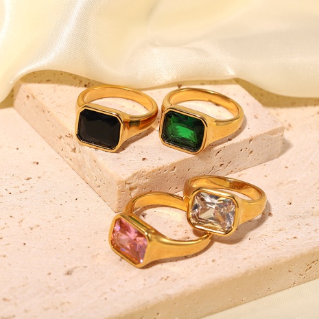 anillo retro de circonita cuadrada chapado en oro de 18 quilates de acero inoxidable cuadrado rosa verde circonita brillante's discount tags