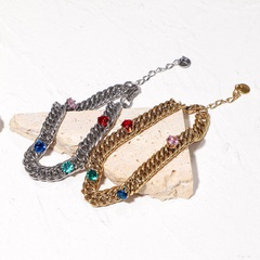 Bijoux de bracelet de chaîne cubaine en acier zircon couleur or romantique rétro français
