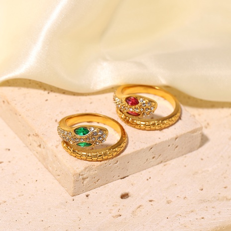 retro gold-plated serpentine stainless steel serpentine zircon ring  NHJIE522481's discount tags