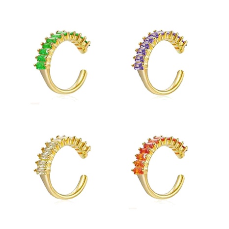 European and American single large circle zircon copper earrings diamond C-shaped multicolor 18k gold ear hoop's discount tags
