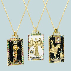 fashion copper micro-inlaid zircon tarot card pattern square pendant necklace