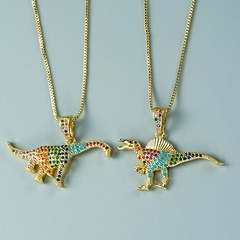 creative copper gold-plated micro-inlaid color zircon dinosaur pendant necklace accessories