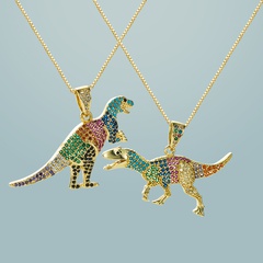 Collar con colgante de dinosaurio de color circonita con incrustaciones de cobre dorado creativo