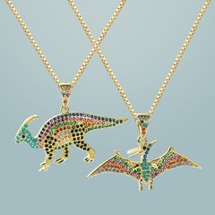 kreative kupferfarbene mikro-intarsierte Zirkonia-Halskette mit Dinosaurier-Anhänger
