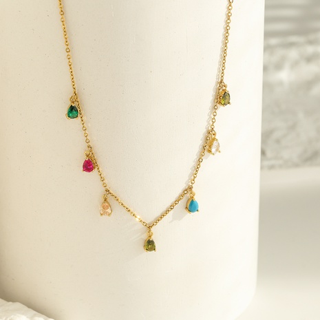 micro-inlaid zircon drop-shaped rainbow necklace colorful zircon necklace jewelry's discount tags