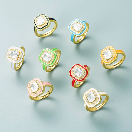 Color que gotea aceite grado de cobre anillo de circón con incrustaciones de oro anillo de dedo índice cuadrado femenino's discount tags