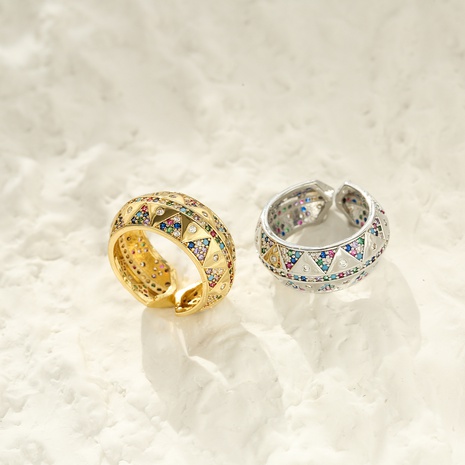 retro micro inlaid colored diamond color pattern zircon copper open ring's discount tags