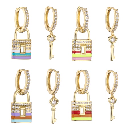 color drip oil lock key earrings asymmetric zircon earrings  jewelry's discount tags