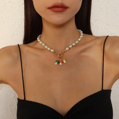 European and American geometric imitation pearl contrast color design color mushroom necklace