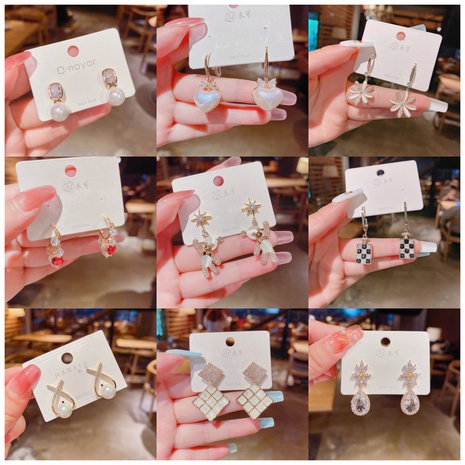 Korean version of zircon heart square crystal earrings pendant copper ear jewelry's discount tags