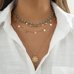 einfache dünne Kette Türkis Perlen Blumenteller Anhänger Quaste Pailletten Halskette