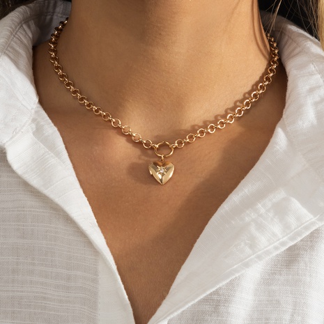 bague créative pendentif en métal collier ouvert coeur en strass micro-incrusté's discount tags