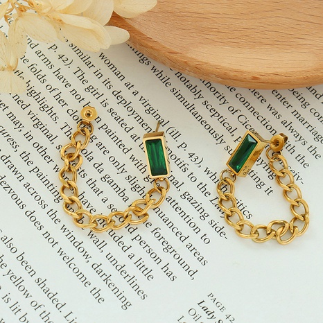 green square diamond tassel zircon chain earrings titanium steel earrings's discount tags