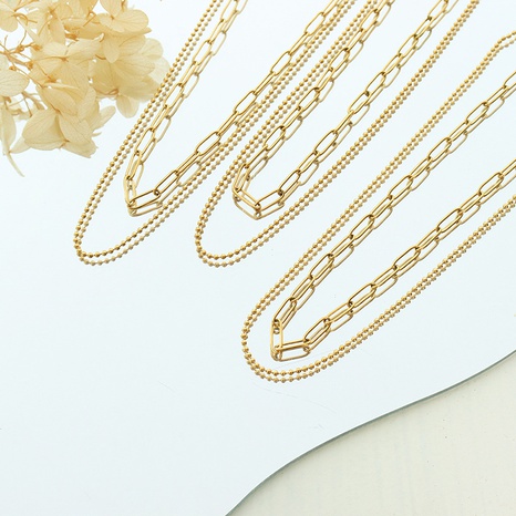 simple basic wild double-layer chain titanium steel plated necklace's discount tags