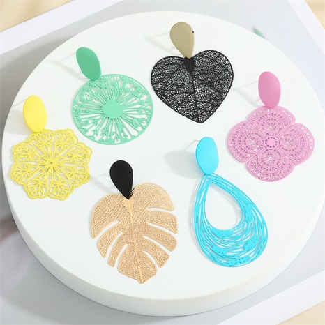 retro color hollow leaf geometric heart-shaped fan-shaped carved earrings's discount tags