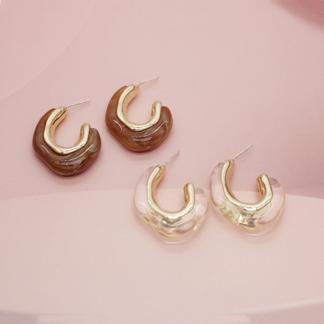 retro transparent resin C-shaped irregular geometric acetate earrings's discount tags