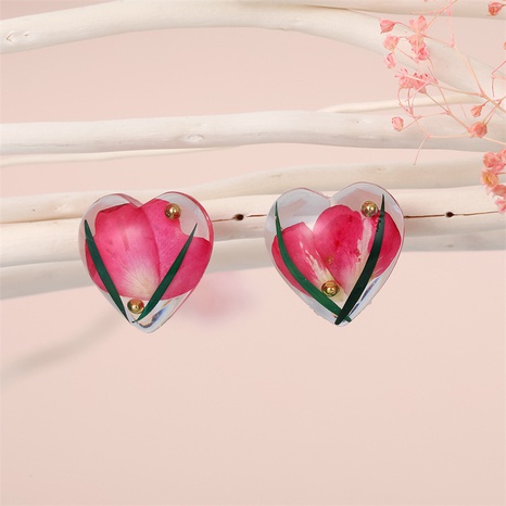creative resin dried flower eternal flower transparent heart-shaped earrings jewelry's discount tags