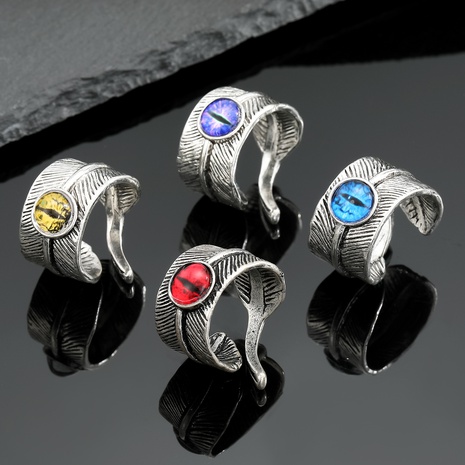 retro devil's eye ring feather opal open ring jewelry's discount tags