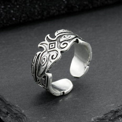retro bohemian ring punk pattern silver open ring's discount tags