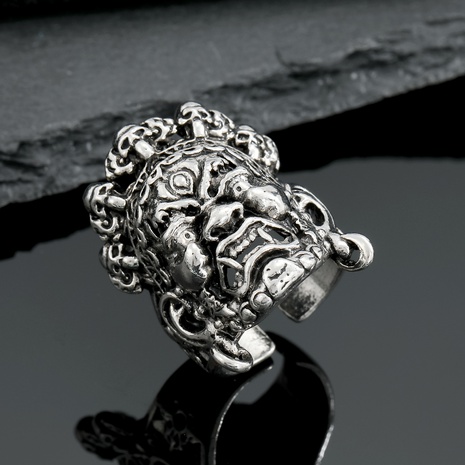European and American retro flower face ghost head open ring's discount tags